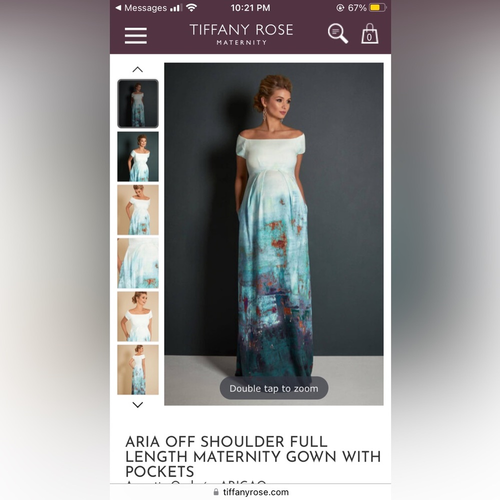 Aria Off Shoulder Full Length Maternity Gown with pockets from Tiffany Rose